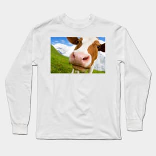 Swiss cow with big nose, wide angle shot Long Sleeve T-Shirt